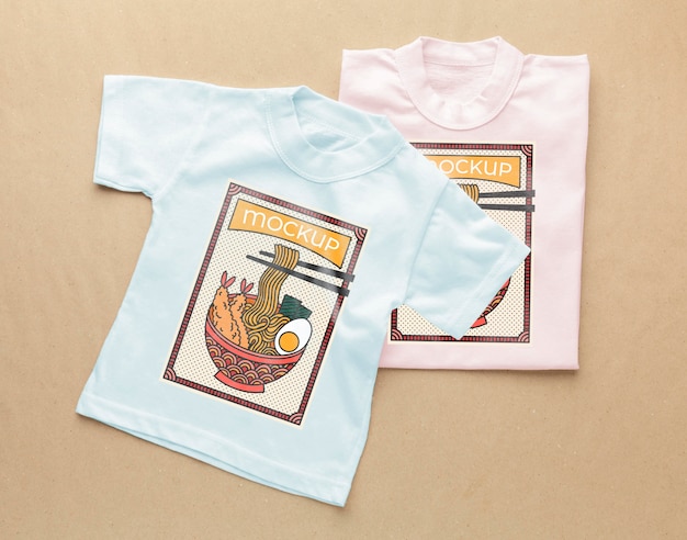 Flat lay japanese t-shirt mock-up composition