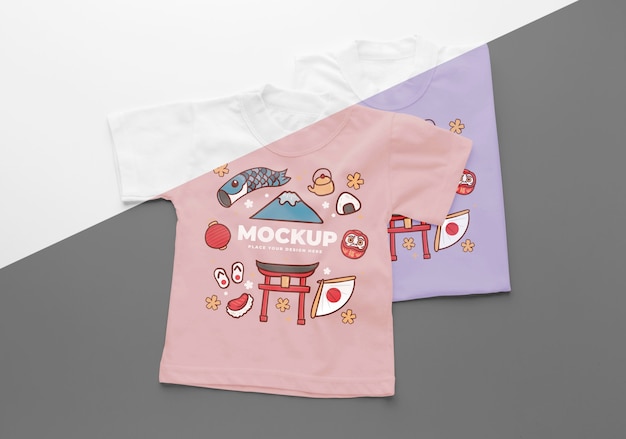 Flat lay japanese t-shirt mock-up composition