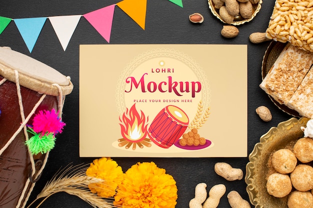 Flat lay of lohri concept mock-up