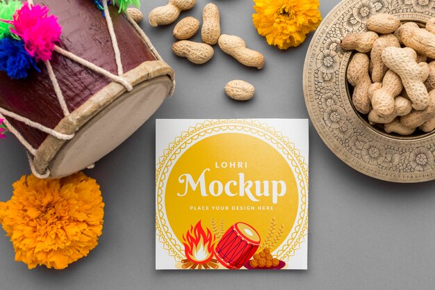 Flat lay of lohri concept mock-up