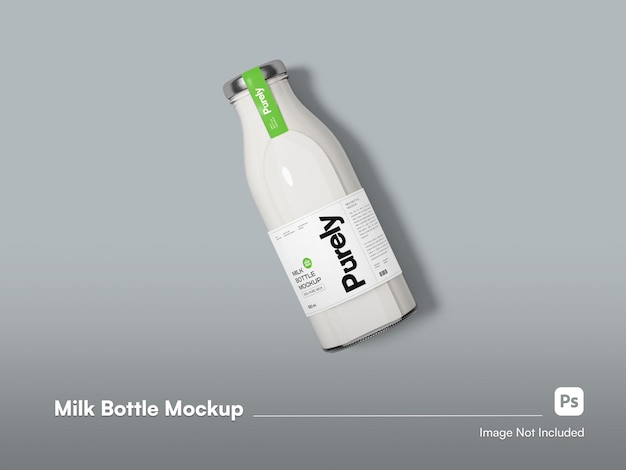 PSD flat lay minimalist milk glass bottle isolated mockup