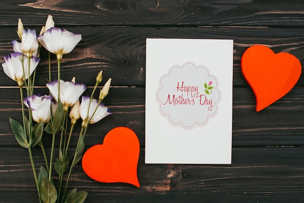 PSD flat lay mothers day card mockup