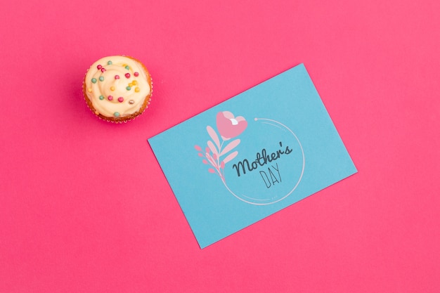 Flat lay mothers day card mockup