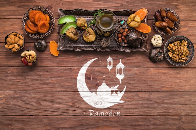 Flat lay ramadan composition with copyspace