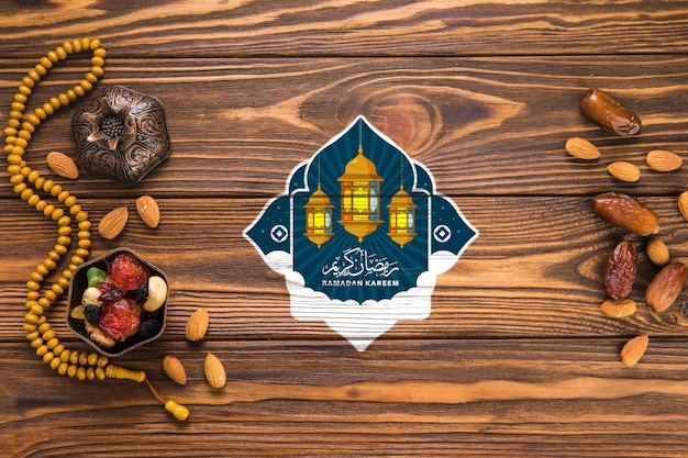 Flat lay ramadan composition with copyspace