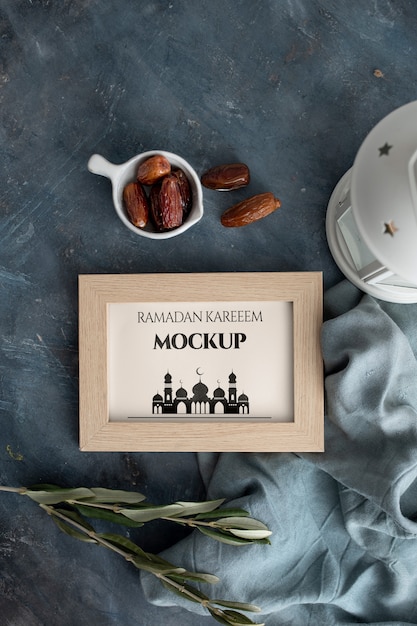 Flat lay ramadan frame mockup