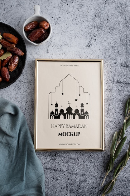 Flat lay ramadan frame mockup