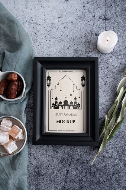 Flat lay ramadan frame mockup