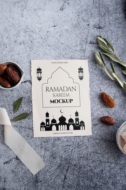 Flat lay ramadan frame mockup