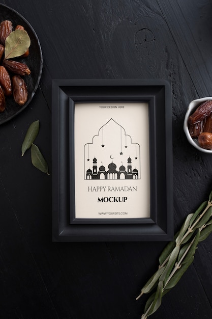 Flat lay ramadan frame mockup