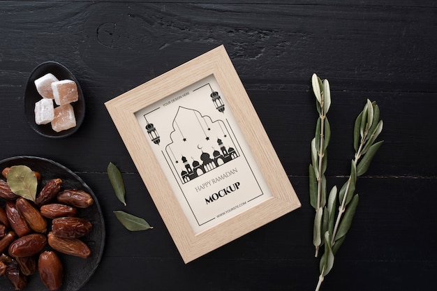 Flat lay ramadan frame mockup