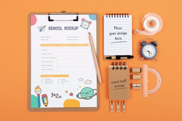 Flat lay school supplies assortment