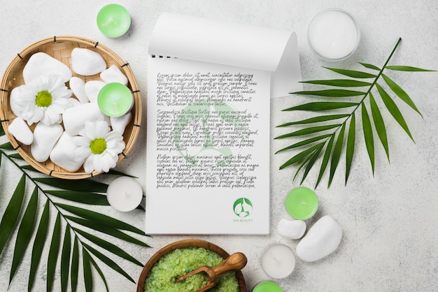 PSD flat lay of spa concept mock-up