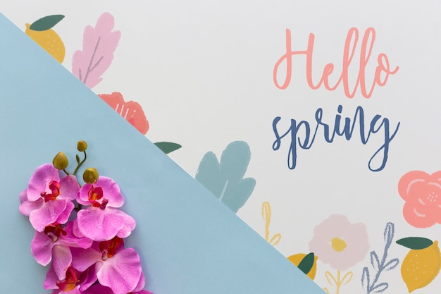 Flat lay spring mockup with copyspace