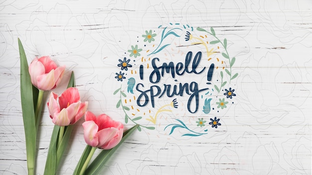 Flat lay spring mockup with copyspace