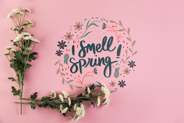 Flat lay spring mockup with copyspace