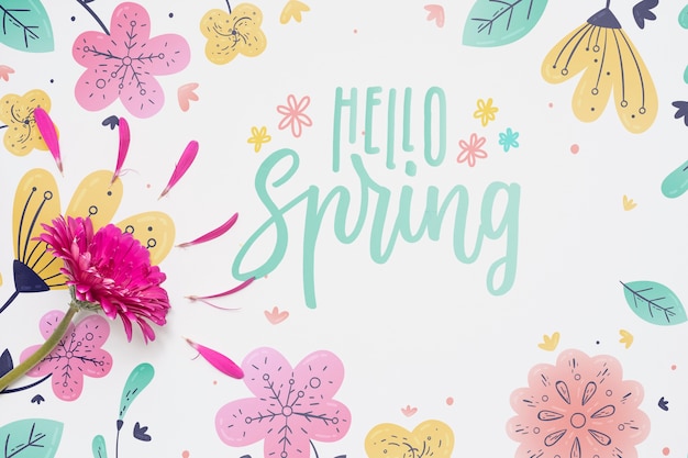 Flat lay spring mockup with copyspace