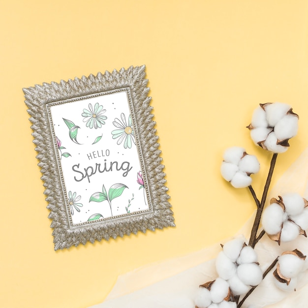 Flat lay spring mockup with frame