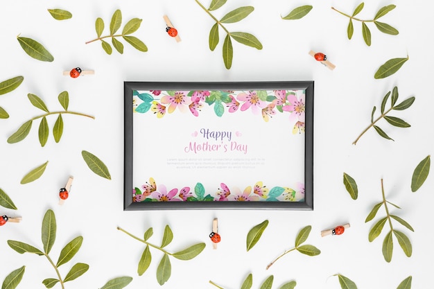 Flat lay spring mockup with frame