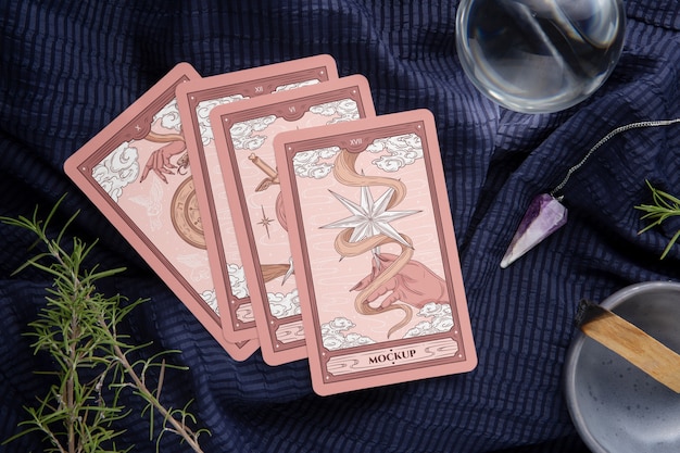 Flat lay tarot cards arrangement