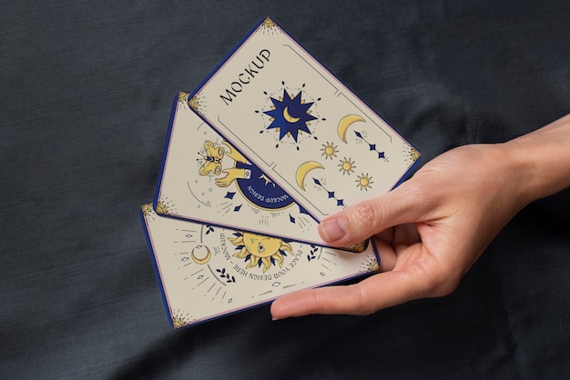 PSD flat lay tarot cards reading mockup