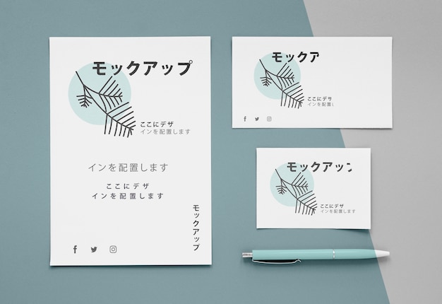 Flat lay various japanese mock-up document