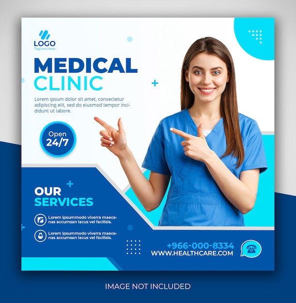 Flat medical healthcare banner or instagram social media post square flyer ads design template