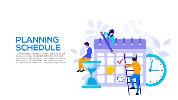 Flat planning schedule and calendar concept Time management concept illustration