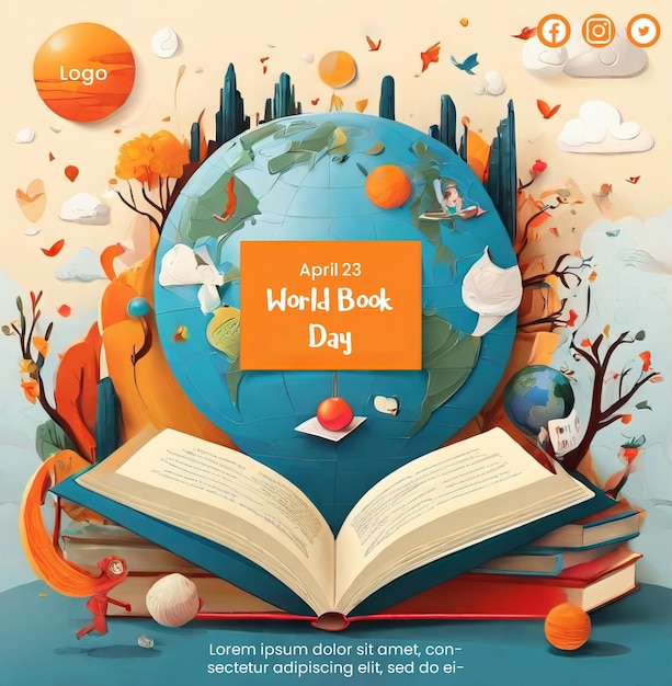 Flat poster template for world book day celebration