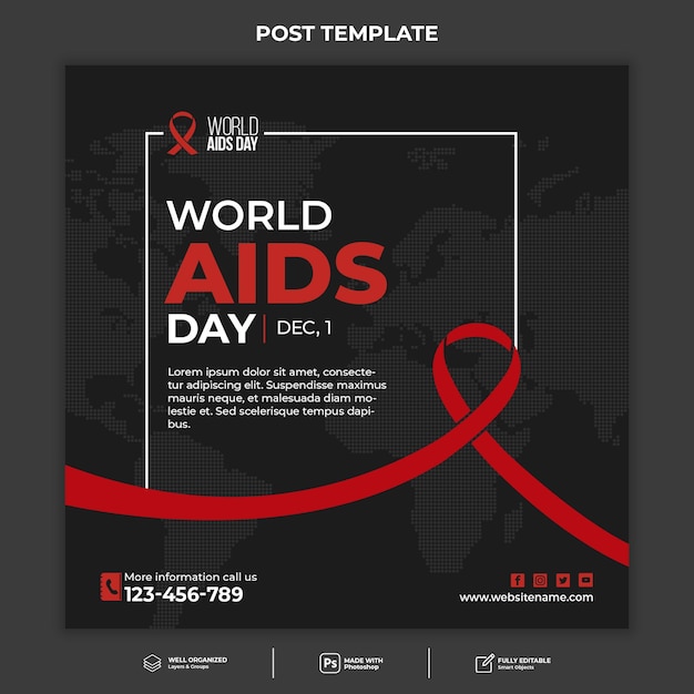 Flat Realistic world aids day illustration horizontal banner post poster template