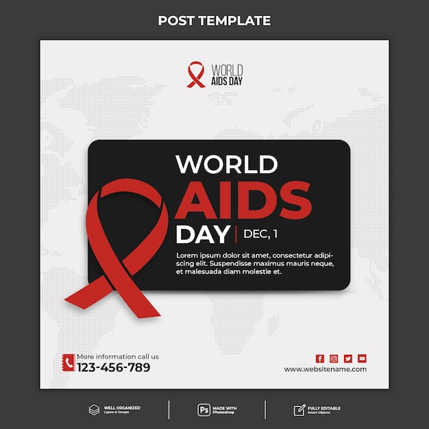 Flat Realistic world aids day illustration horizontal banner post poster template