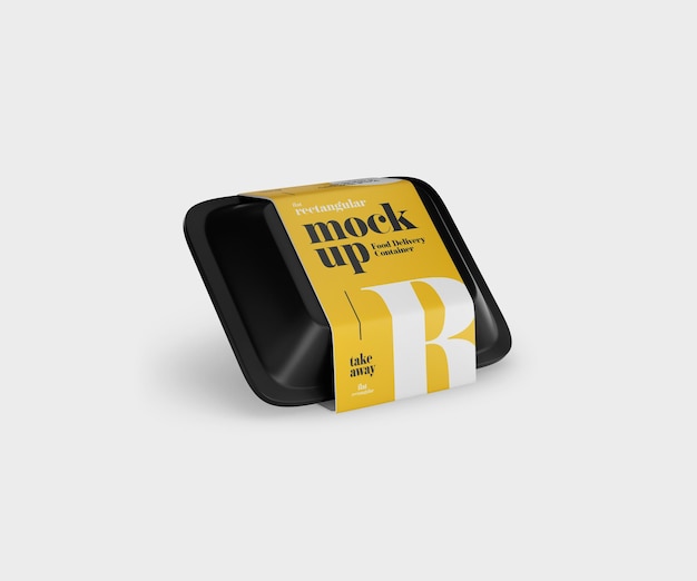 Flat rectangular food delivery container mockup template