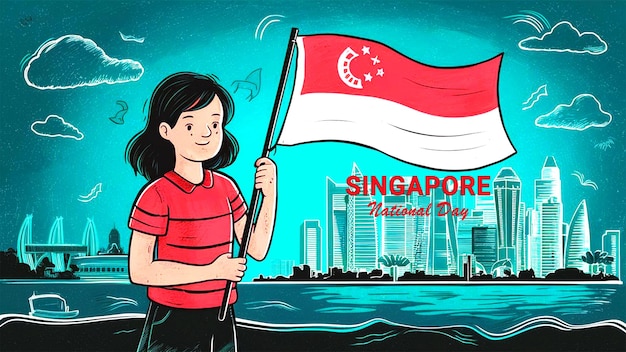 PSD flat singapore national day illustration background