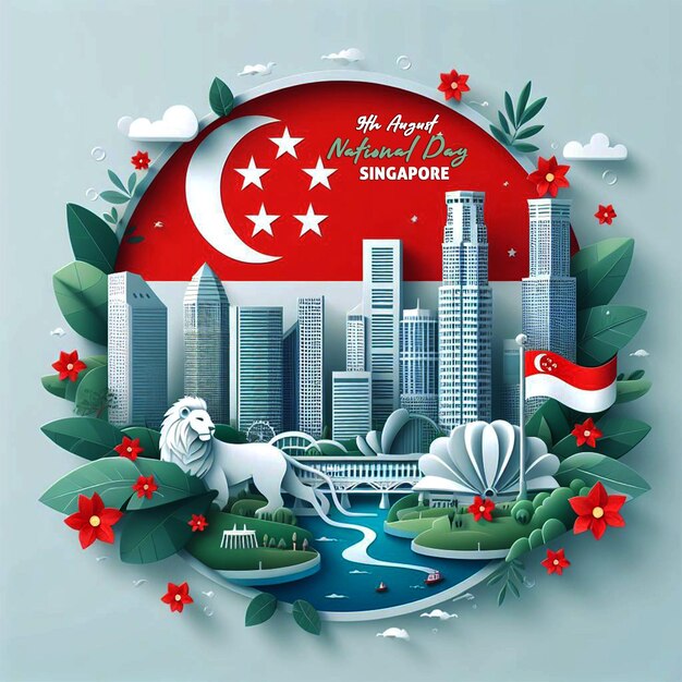 Flat singapore national day illustration background