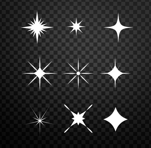 PSD flat sparkling star collection on a transparent background