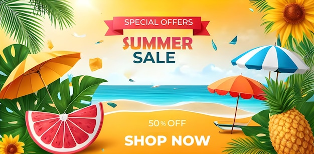 Flat summer sale horizontal banner template