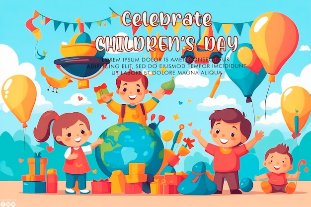 PSD flat world childrens day celebration template