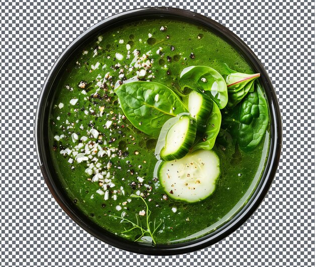 PSD flavorful chilled spinach and cucumber soup isolated on transparent background