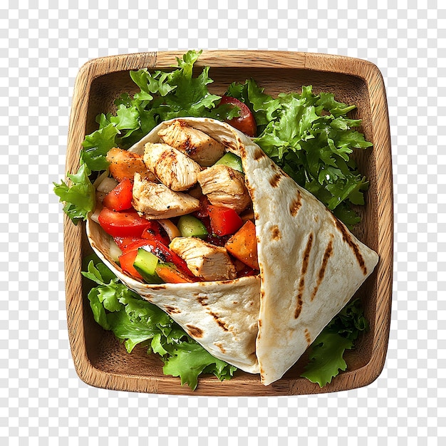 PSD flavorful tortilla wrap with chicken meat and garden vegetables for a wholesome bite