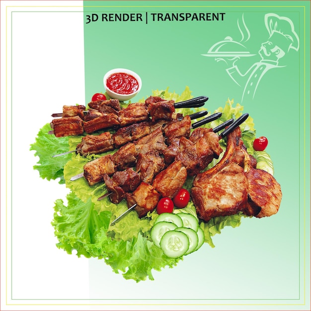 PSD flavors of barbecue sheikh kabab boneless meats chicken curry roasts mutton ribs fresh salad