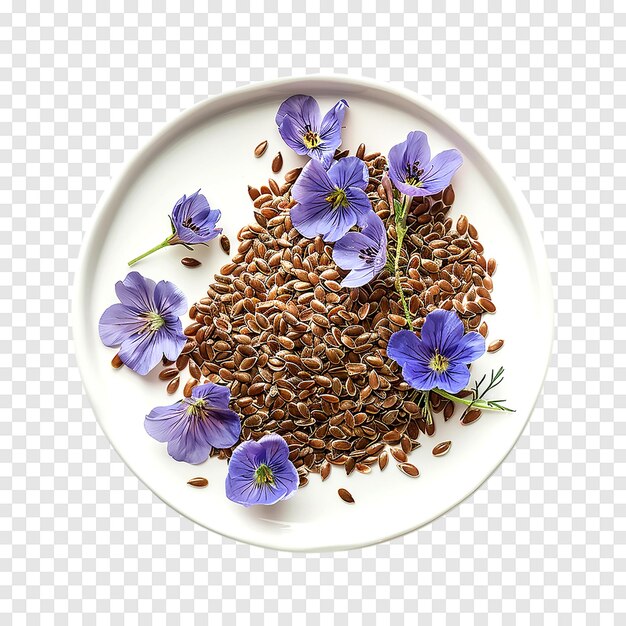 PSD flax seeds with flower isolated on a transparent background