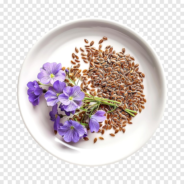 Flax seeds with flower isolated on a transparent background