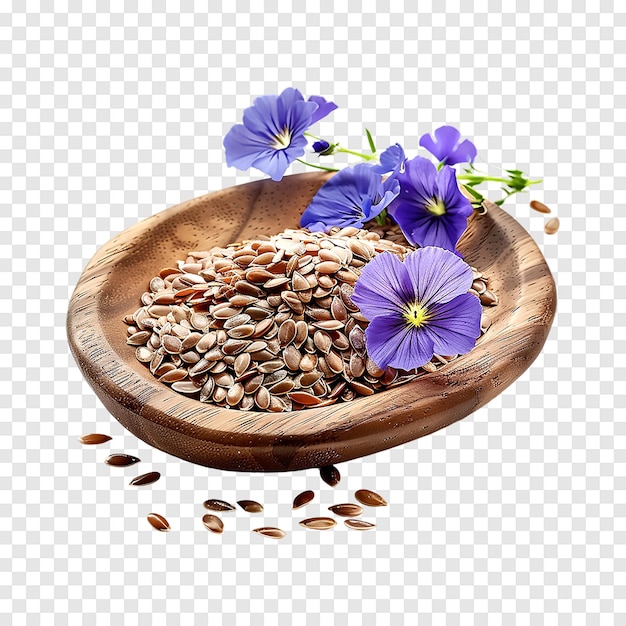 Flax seeds with flower isolated on a transparent background