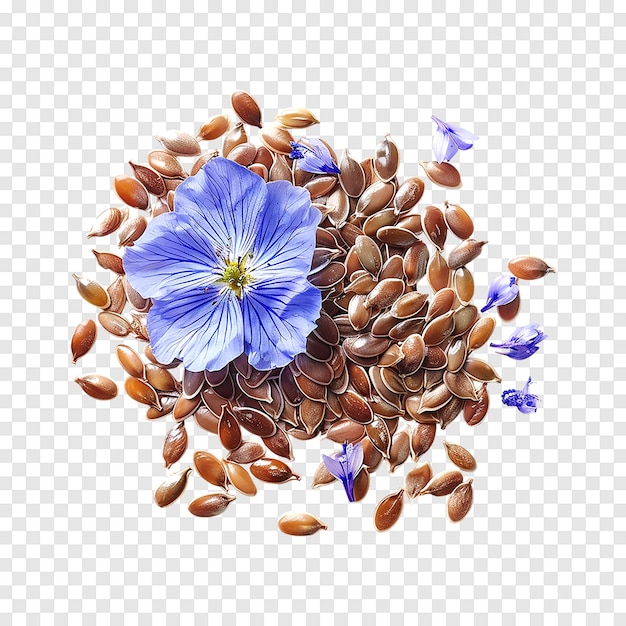 PSD flax seeds with flower isolated on a transparent background