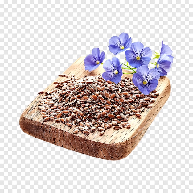 PSD flax seeds with flower isolated on a transparent background