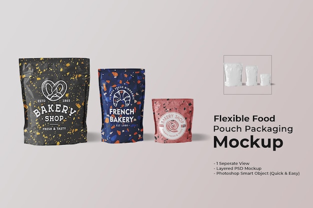 Flexible food pouch packaging mockup