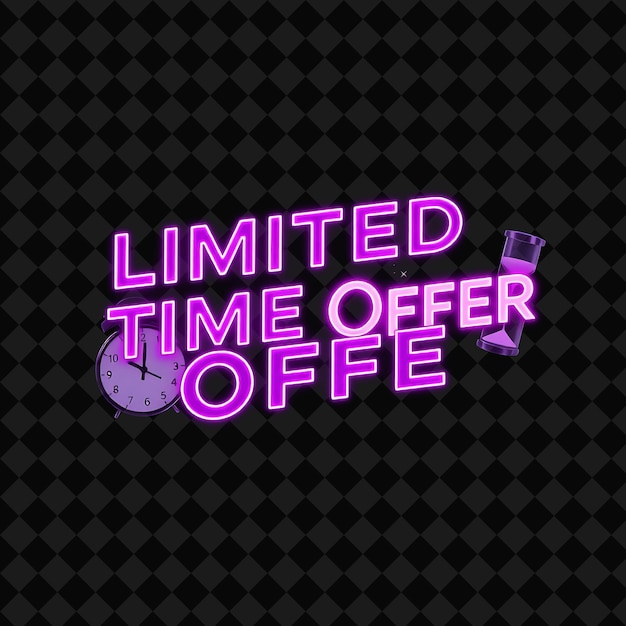 PSD flickering limited time offer text in neon vibrant plum and orchid with ticking clocks and hourglass