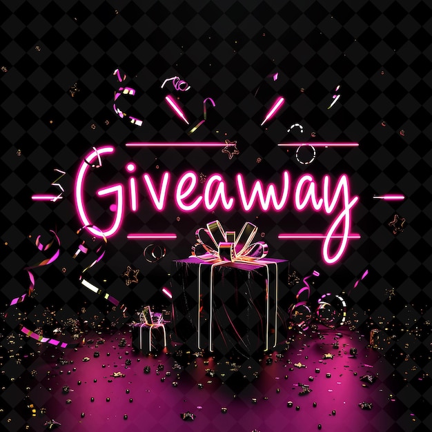 PSD flickering neon lights of giveaway text with neon hot pink a png y2k decorative sale post designs