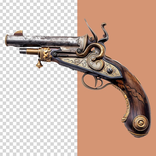 Flintlock pistol isolated on transparent background