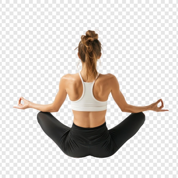 floated back view of young woman doing yoga in the air isolate on transparency background PSD